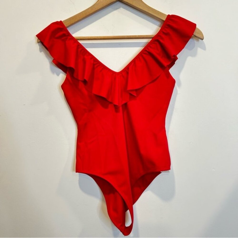 Aritzia Wilfred Danette Ruffle Bodysuit Red - Picture 4 of 8